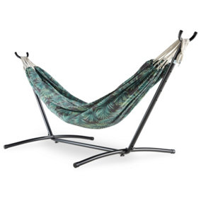VonHaus 2 Person Hammock with Frame,  Palm Leaf Printed Hammock with Steel Metal Frame for Outdoor, Garden & Patio