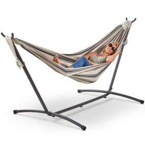 VonHaus 2 Person Hammock with Frame, Standing Double Swinging Cotton Hammock with Steel Metal Frame for Outdoor, Garden & Patio