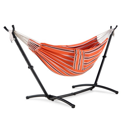 Dual Hammock Standing Stripe Frame, DIY Hammock, | Steel with Freestanding Stand, B&Q Person Hammock, Double at VonHaus 2 Orange Hammock Cotton