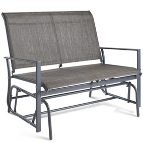 VonHaus 2 Seater Glider Bench, Grey Textoline 2 Seat Garden Bench, Mesh Fabric Swing Rocking Bench, 2 Person Swing Seat for Garden