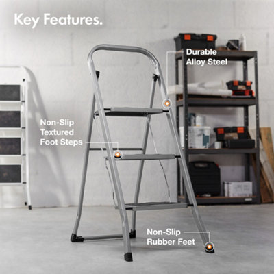 VonHaus 3 Step Ladder, Premium Quality Folding Step Ladder for DIY and Gardening, Easy to Store Step Ladders, 150KG Max Capacity