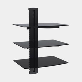 VonHaus 3-Tier Floating Shelf, Wall Mounted AV Entertainment Shelves with Black Tempered Glass for TV Box, Games Console & Speaker
