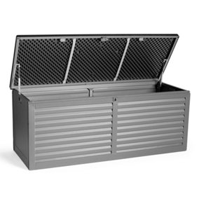 VonHaus 390L Garden Storage Box, Outdoor Utility Chest Organiser, Weatherproof Plastic, Lockable Lid, Carry Handles, Grey & Black