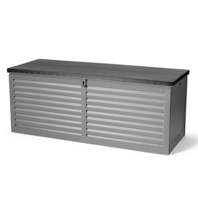 VonHaus 390L Garden Storage Box, Outdoor Utility Chest Organiser, Weatherproof Plastic, Lockable Lid, Carry Handles, Grey & Black