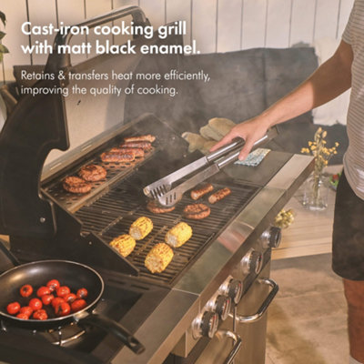 VonHaus 4 1 Burner Gas Barbecue Portable BBQ w Cast Iron Grill w Warming Rack Thermometer Side Burner Temperature Control DIY at B Q