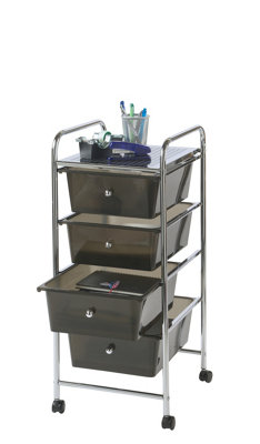 VonHaus 4 Drawer Storage Trolley, Black Wheeled Trolley with Plastic Drawers, Organiser for Bedroom, Bathroom, Home Office