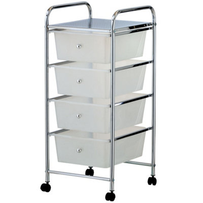 VonHaus 4 Drawer Storage Trolley, White Wheeled Trolley with Plastic Drawers, Organiser for Bedroom, Bathroom, Home Office