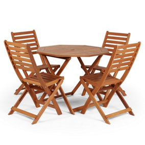VonHaus 4 Seater Wooden Dining Set - Octagonal Table and Chair Garden Set, 5Pc Hardwood Outdoor Furniture