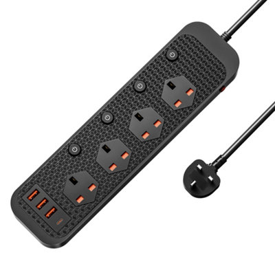 Vonhaus 4 Socket Extension Lead with USB-C & USB-A Ports, 2m Multi-Plug ...