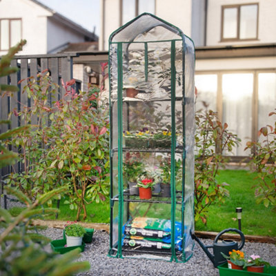 VonHaus 4 Tier Mini Plastic PVC Greenhouse, Small Plant House/Grow