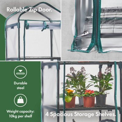 VonHaus 4 Tier Mini Plastic PVC Greenhouse, Small Plant House/Grow