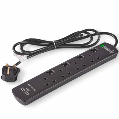 8 Way Surge Protected Extension Lead with USB Slots and 2M Cable