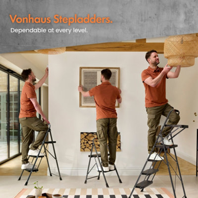 VonHaus 5 Step Ladder, Heavy Duty Folding Steel Frame Stool with Tool ...
