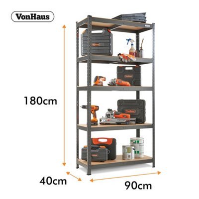 VonHaus 5-Tier Garage Shelves, Pack of Three Heavy Duty Racking with 2625kg Capacity, Durable Metal Racking for Workshop Storage