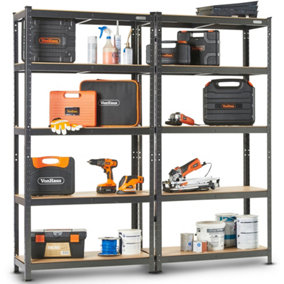 VonHaus 5-Tier Garage Shelves, Pack of Two Heavy Duty Racking with 1750kg Capacity, Durable Metal Racking for Workshop Storage