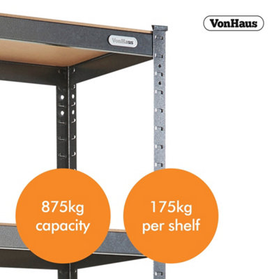 VonHaus 5-Tier Garage Shelves, Pack of Two Heavy Duty Racking with 1750kg Capacity, Durable Metal Racking for Workshop Storage