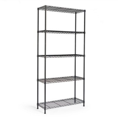 VonHaus 5 Tier Wire Shelving Unit for Storage - 170cm x 80cm x 30cm Black Powder Coated Metal Shelves for Any Room in the House