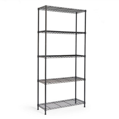 VonHaus 5 Tier Wire Shelving Unit for Storage - 170cm x 80cm x 30cm Black Powder Coated Metal Shelves for Any Room in the House