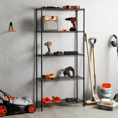 VonHaus 5 Tier Wire Shelving Unit for Storage - 170cm x 80cm x 30cm Black Powder Coated Metal Shelves for Any Room in the House