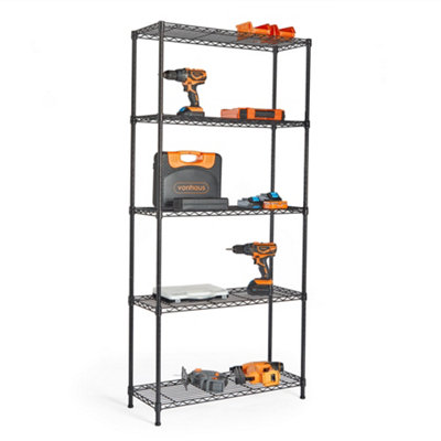 VonHaus 5 Tier Wire Shelving Unit for Storage - 170cm x 80cm x 30cm Black Powder Coated Metal Shelves for Any Room in the House