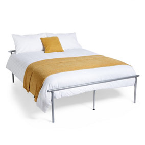 VonHaus 5ft King Size Bed Frame, Silver Metal Bed Frame With Solid Metal Slats and Under Bed Storage Space, Large Bedstead