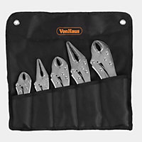 VonHaus 5pc Locking Plier Set - Mole Grips with Serrated Teeth Ideal for Gripping, Twisting, Holding - Long Nose & Curved Jaw