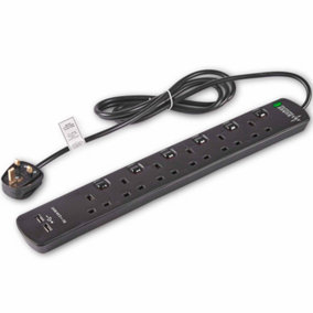 VonHaus 6 Way Plug Extension Lead with USB, 6 Gang 2m Universal Power Strip, LED Indicator, Power Strip Surge Protected, Home