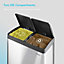 VonHaus 60L Waste & Recycling Kitchen Bin, 2 x 30L Compartment Stainless Steel Pedal Bin w/ Non Slip Base, Removable Inner Buckets