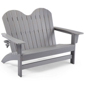 VonHaus Adirondack Love Seat, Waterproof HDPE 2 Seater Loveseat Patio Set, Grey Companion Set for Garden, Patio and Balcony