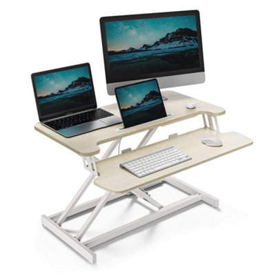 VonHaus Adjustable Bamboo Standing Desk Converter - 2 Tier Sit Stand Desk Riser, Stand up Desk For Home Office/Work
