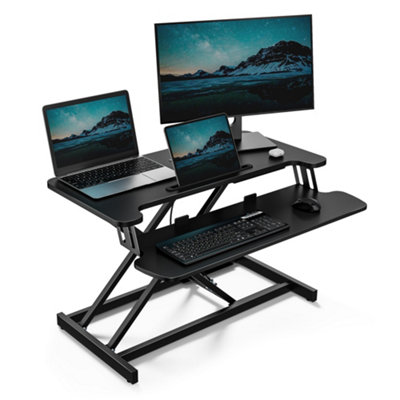 VonHaus Adjustable Black Standing Desk Converter - 2 Tier Sit Stand Desk Riser, Stand up Desk For Home Office/Work