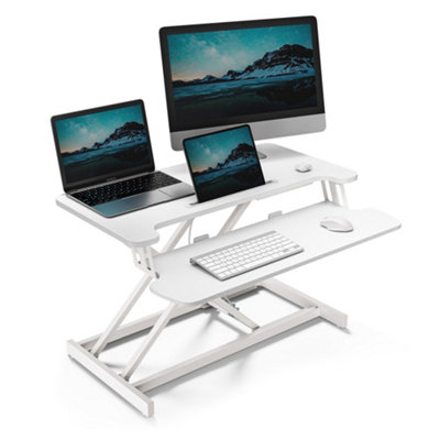 VonHaus Adjustable White Standing Desk Converter - 2 Tier Sit Stand Desk Riser, Stand up Desk For Home Office/Work