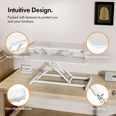 VonHaus Adjustable White Standing Desk Converter - 2 Tier Sit Stand ...