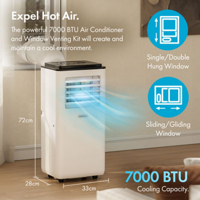 VonHaus Air Conditioner 7000 BTU, Portable Air Conditioning Unit with Window Venting Kit, Remote Control, 5 Modes, 2 Speeds