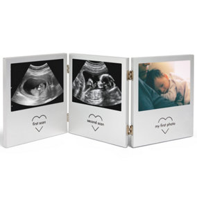 VonHaus Baby Scan Photo Frame, Multi-Photo, Ultrasound Picture Frame, Double Hinged Stainless Steel Frame, 3 Photo Apertures