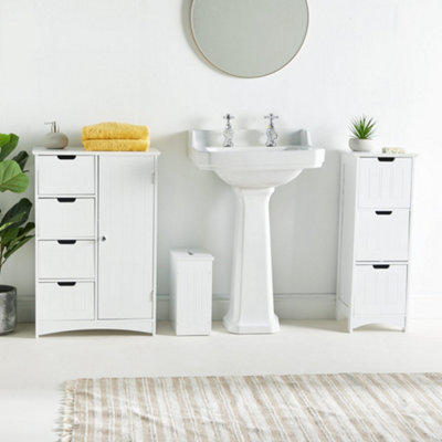 VonHaus Bathroom Drawers - White 3 Drawer Bathroom Unit - Shaker Style Bathroom Drawer Cabinet - Freestanding Storage Unit