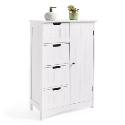 Wooden 4 Drawer Bathroom Storage Cabinet with Adjustable Shelve - White