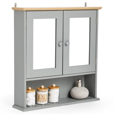 VonHaus Bathroom Mirror Cabinet, Grey Bathroom Wall Cabinet, Wood ...