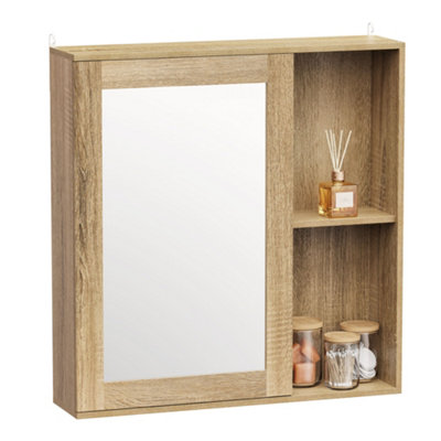 VonHaus Bathroom Mirror Cabinet, Oak Wood Effect Cabinet with Mirror with Adjustable Internal ...