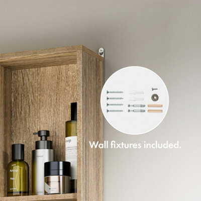 VonHaus Bathroom Mirror Cabinet, Oak Wood Effect Cabinet with Mirror with Adjustable Internal ...
