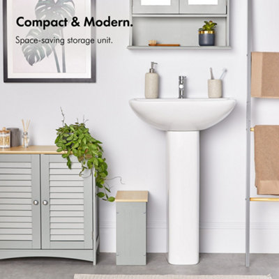 VonHaus Bathroom Storage Box - Grey Bathroom Box w/ Solid Rubberwood Lid - Toilet Roll Storage Box - Cleaning Products Organiser