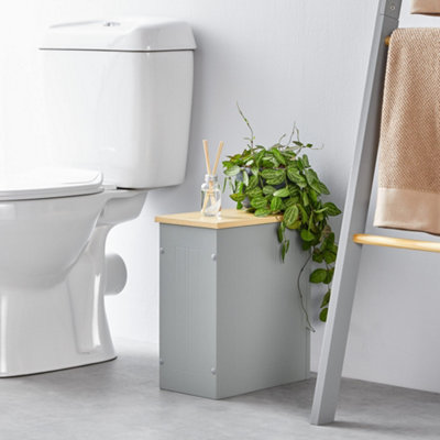 VonHaus Bathroom Storage Box - Grey Bathroom Box w/ Solid Rubberwood Lid - Toilet Roll Storage Box - Cleaning Products Organiser