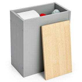 VonHaus Bathroom Storage Box, Grey Bathroom Box w/ Wood Effect Lid, Toilet Roll Storage for Bathroom, Slim Bathroom Organiser Unit