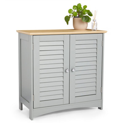 VonHaus Bathroom Storage Cabinet, Grey Bathroom Cupboard with Wood-Effect Top, Freestanding Towel Storage Cupboard w/ 2 Shelves