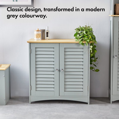 VonHaus Bathroom Storage Cabinet, Grey Bathroom Cupboard with Wood ...