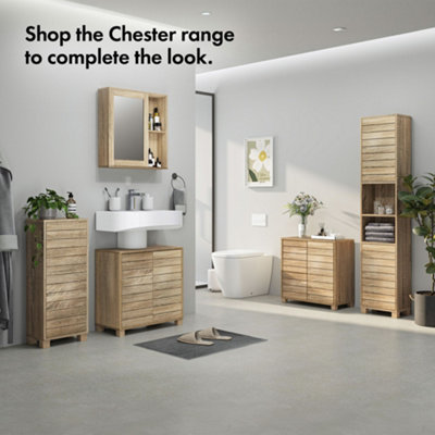 VonHaus Bathroom Storage Cabinet, Oak Wood Effect Bathroom Floor ...