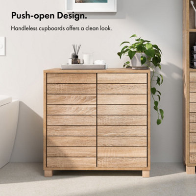 NEW Bathroom Storage Cabinet w/ Double Sliding online Doors 1 Big Drawer, Rustic Brown