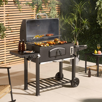 VonHaus BBQ, Charcoal Barbecue, Portable BBQ for Garden, for Grilling Meat, Fish & Vegetables, Side Tables & Temperature Gauge XL