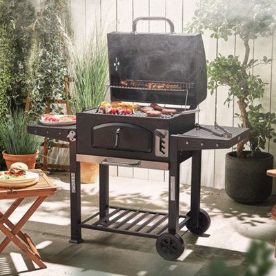 XXL Smoker Barbecue Outdoor Charcoal Portable Grill Garden BBQ Wheels Side  Table