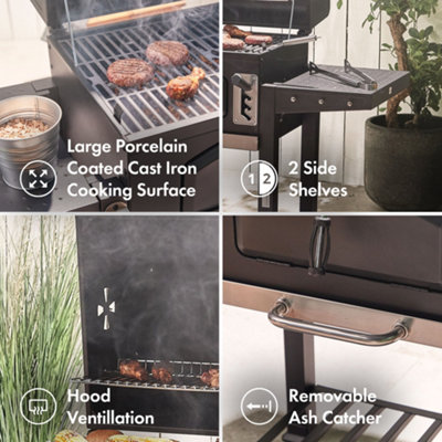 VonHaus BBQ, Charcoal Barbecue, Portable BBQ for Garden, for Grilling Meat,  Fish & Vegetables, w/ Side Tables & Temperature Gauge